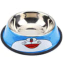 A stainless steel pet bowl with a blue outer rim featuring a red stripe and a white star emblem, resembling a superhero-inspired design. The bowl has a non-slip black rubber base for stability and is designed for feeding pets like dogs or cats.