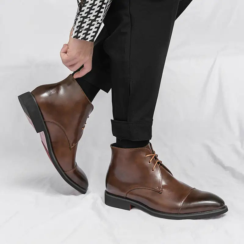 Men's Red Bottom Ankle Leather Boots