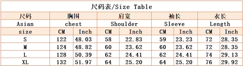 Casual Hooded Sweater Size Chart