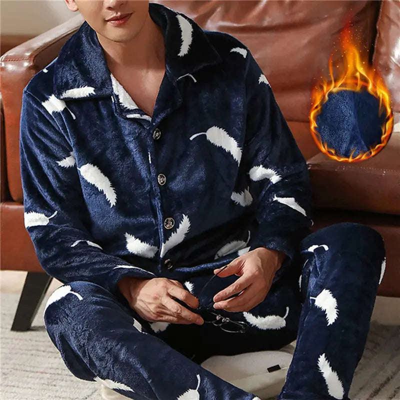 Men's Warm Flannel Pyjamas Set