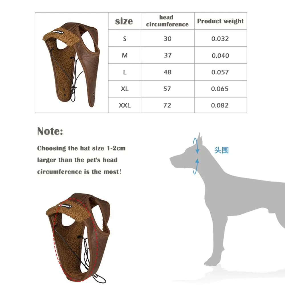 Winter Pet Dog Windproof Hat Size Chart