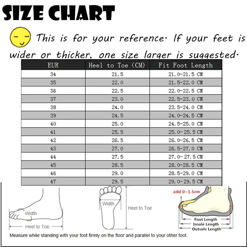 Thick Bottom Graffiti Men's Sneakers Size Chart