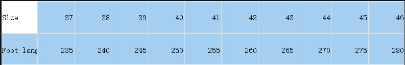 Comfort Fit Summer Trainers Size Chart