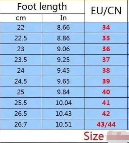 Leisure Matching Sneakers and Bags Size Chart