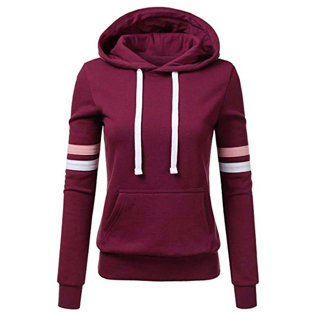 Striped Hooded Pocket Pullover Sweatshirt