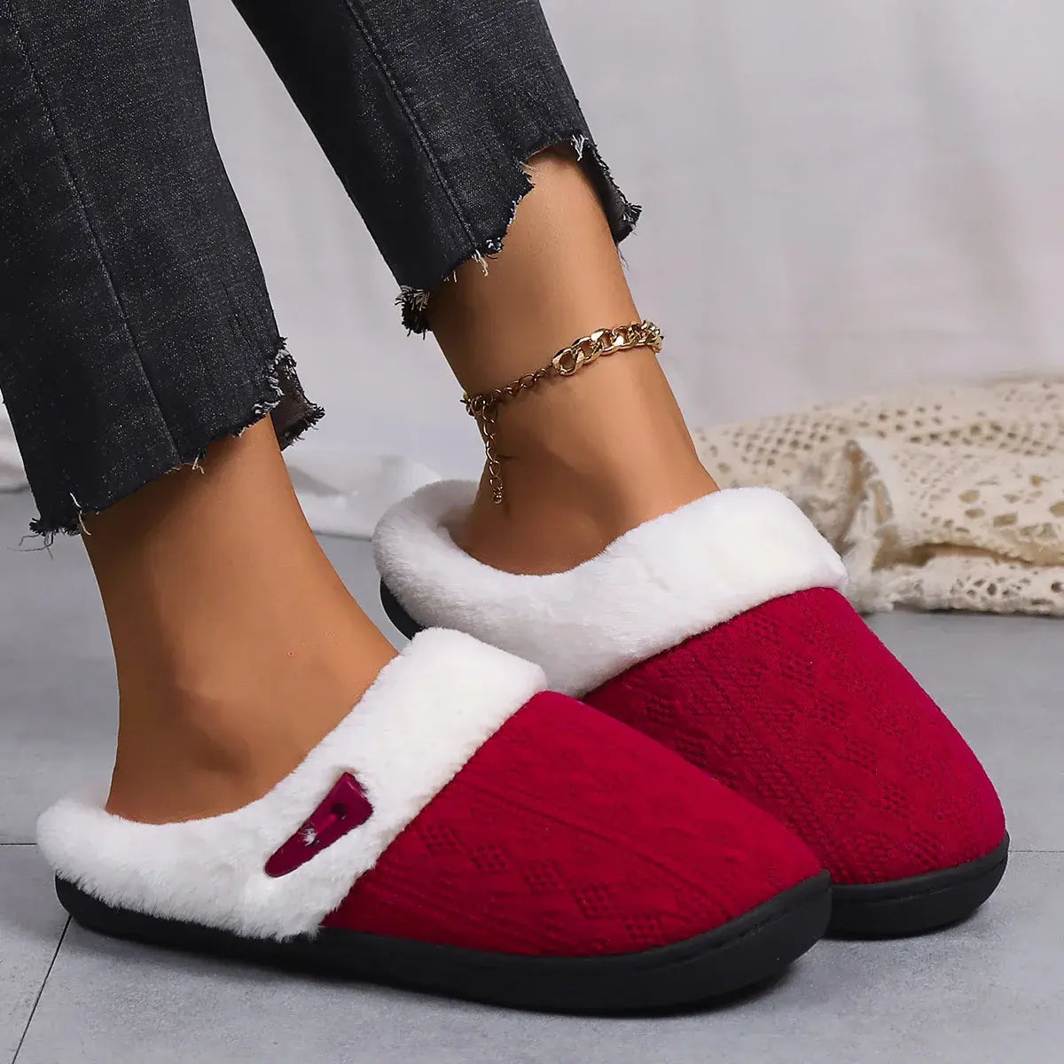Winter Indoor Fluffy Suede Slippers