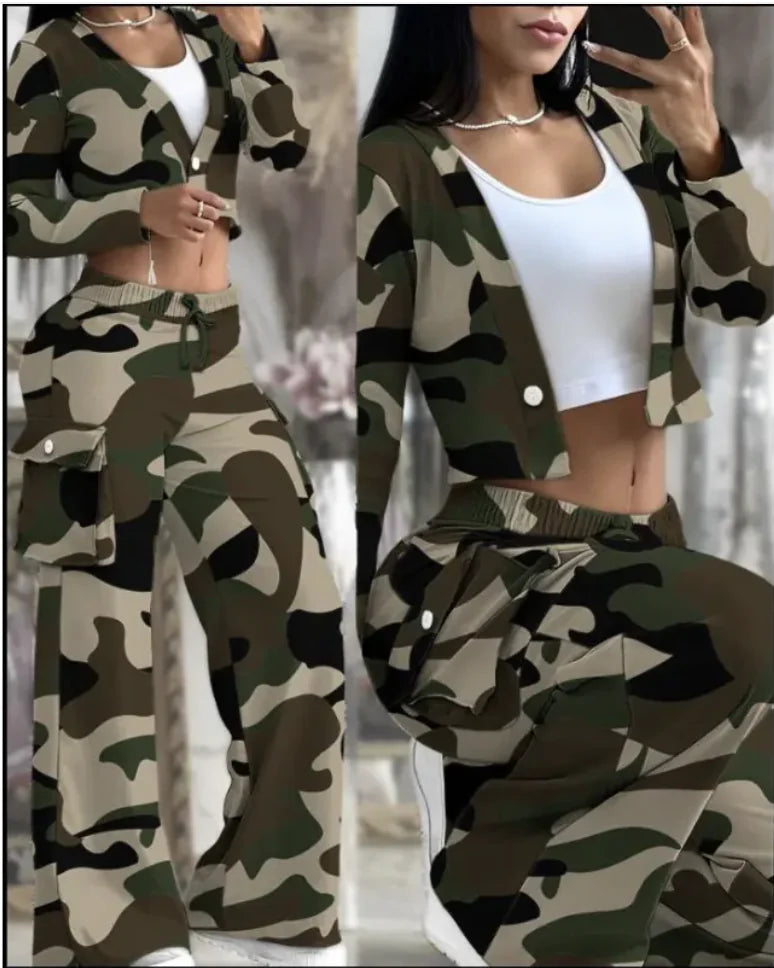 Women's Casual Fashion Camouflage Suit