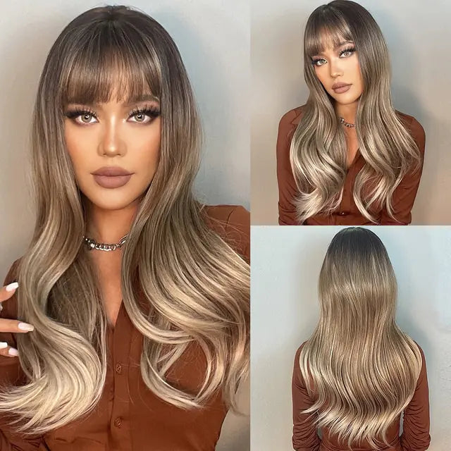 Synthetic Long Straight Brown Blonde Wig
