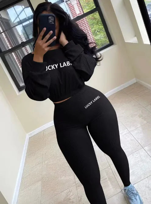 Autumn Ribbed Gym Sports Suit