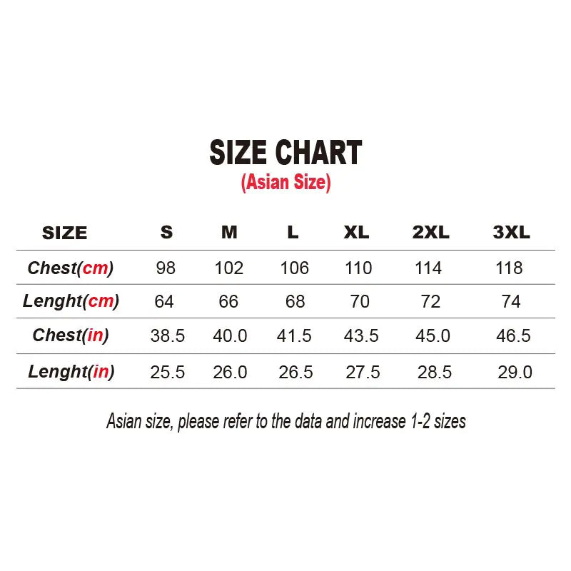 AI ChatGPT Hoodies Sweatshirt Size Chart