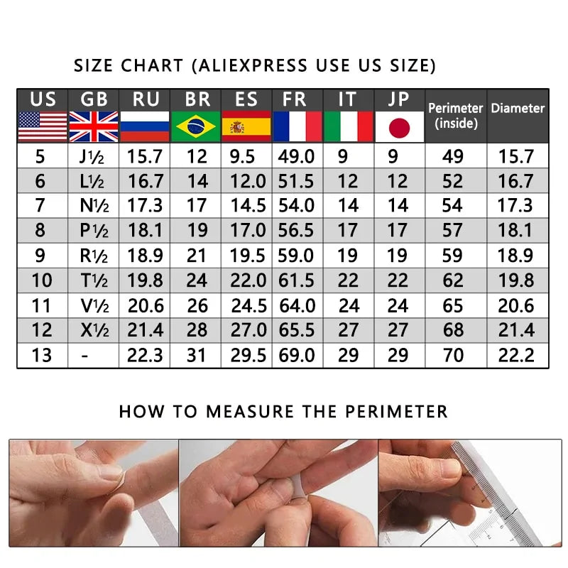 Men's Stainless Steel Ring size chart