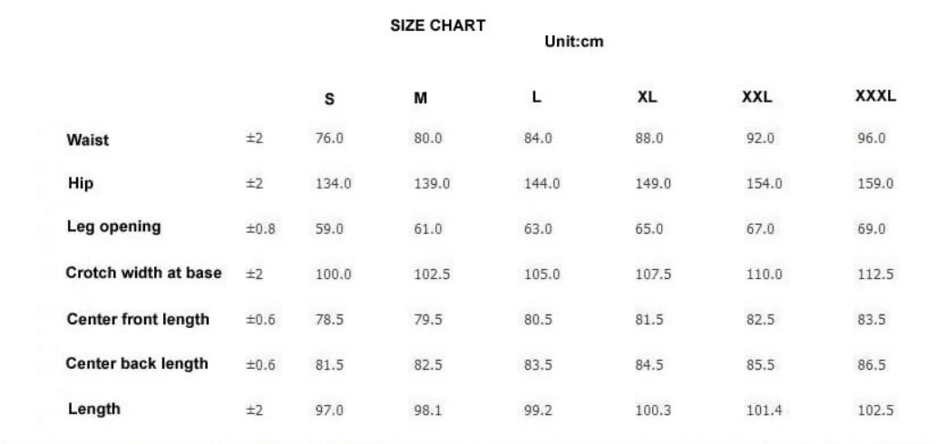 Men’s Ultimate Comfort Cross Patch Oversized Pants Size Chart
