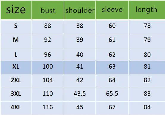 Women's Winter Cashmere Long Coat Size Chart