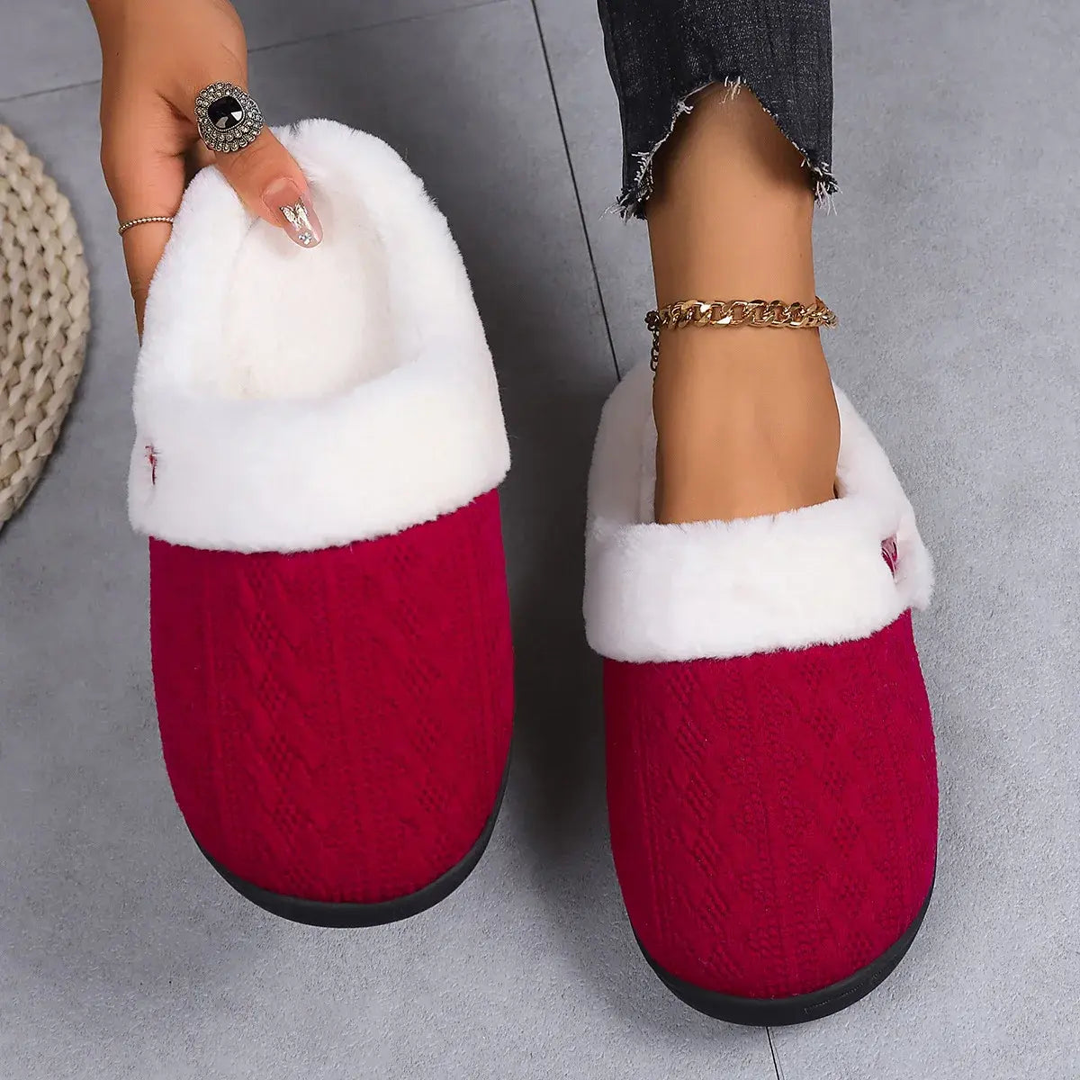 Winter Indoor Fluffy Suede Slippers