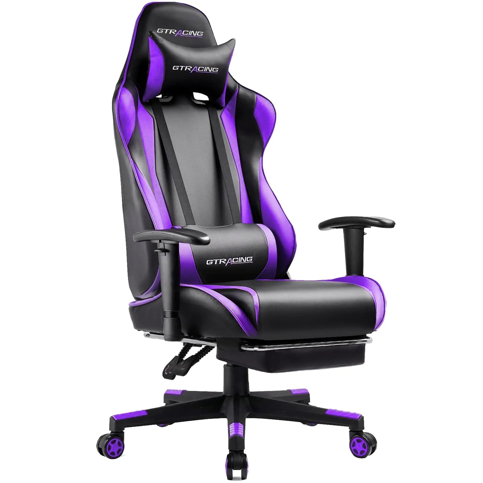GTRACING gaming chair with black and purple design on a white background