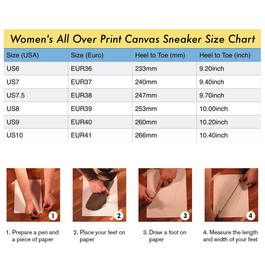 Fashionable Ladies sneakers for summer Size Chart