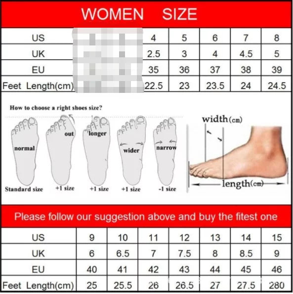 Women's Summer Outdoor Stroll Slippers Size Chart