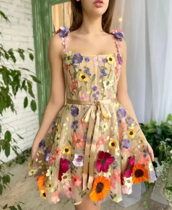 3D Flower Embroidery Dress