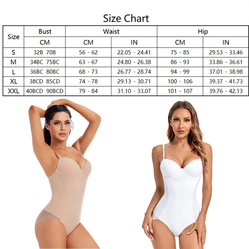 Cup Compression Low-Back Bodysuit Size Chart