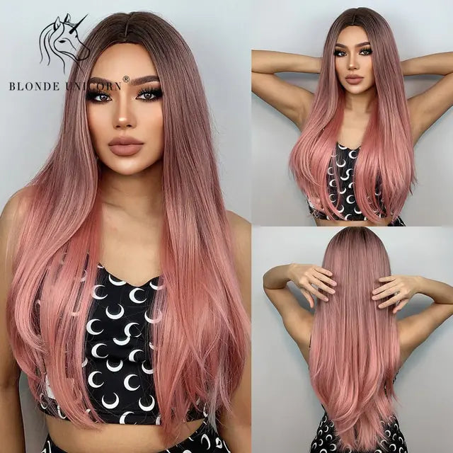 Synthetic Brown and Blonde Long Straight Wig