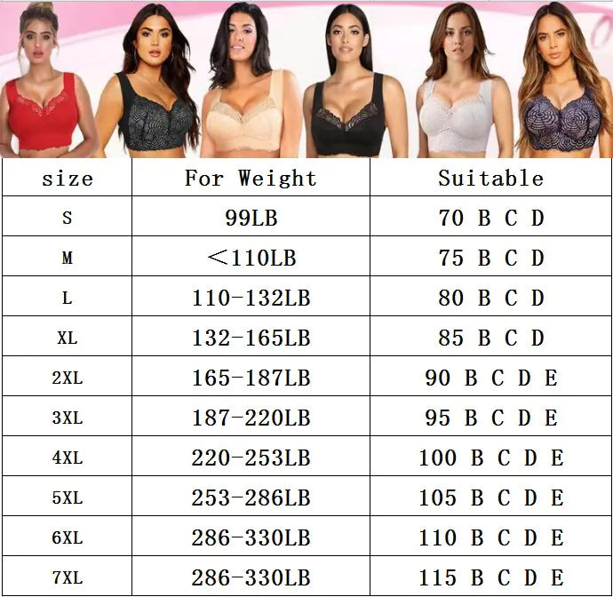 Seamless Lace Cut-Out Bra Size Chart