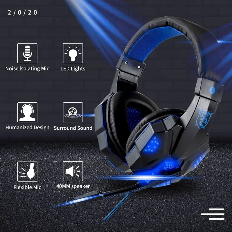 LED Light Wired Gaming Headset