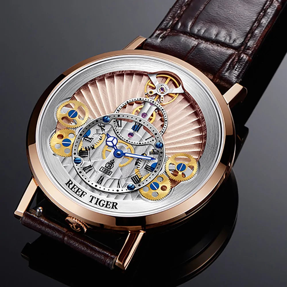 RT Luxury Leather Gear Strap Wristwatch