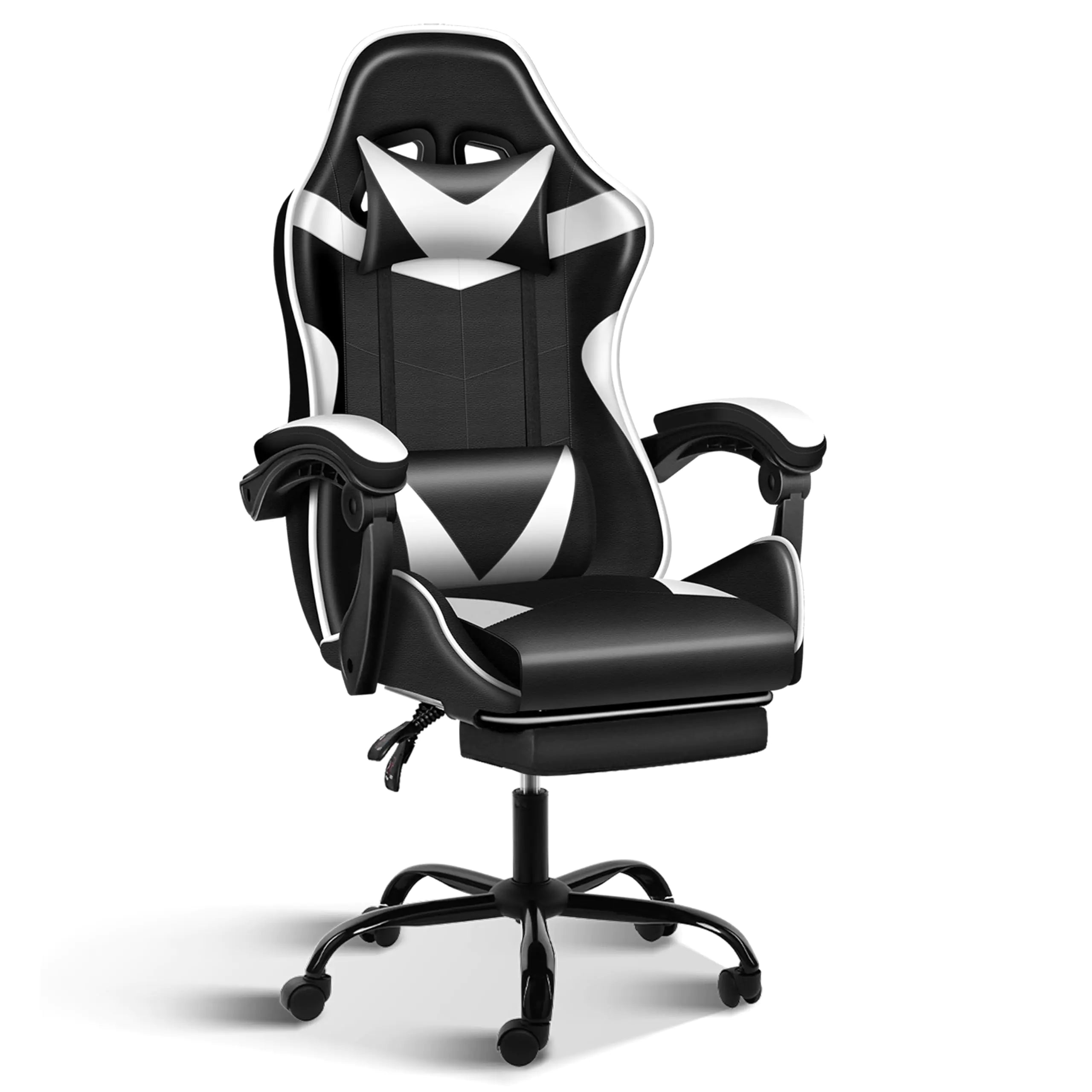Black and white gaming chair on a white background