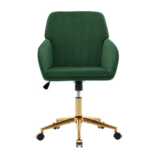 Green office chair with gold base on a white background