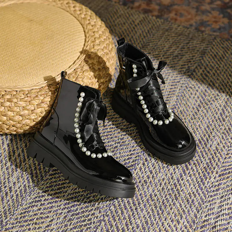 Patent Leather Glossy Ankle Boots