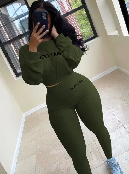 Women's Autumn Ribbed Gym Sports Suit