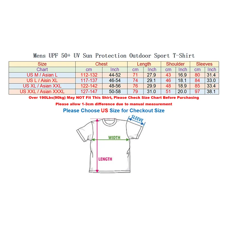 Quick-drying long sleeve tee SizeChart