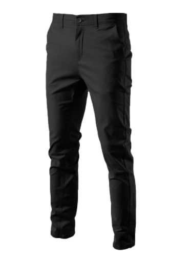 A pair of slim-fit khaki pants with a button and zipper closure, featuring a small green crocodile logo on the upper left thigh. The pants have belt loops and side pockets, with a slightly wrinkled appearance. A larger green crocodile logo is displayed in the top left corner of the image.