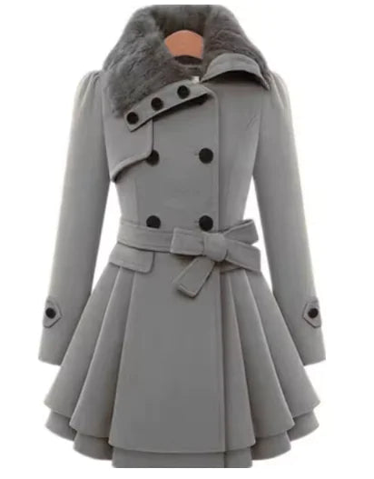 Women's Double-Breasted Padded Wool Coat