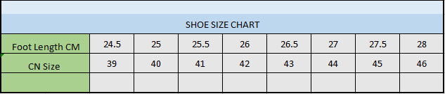 Men's Stylish Comfort Running Shoes Size Chart