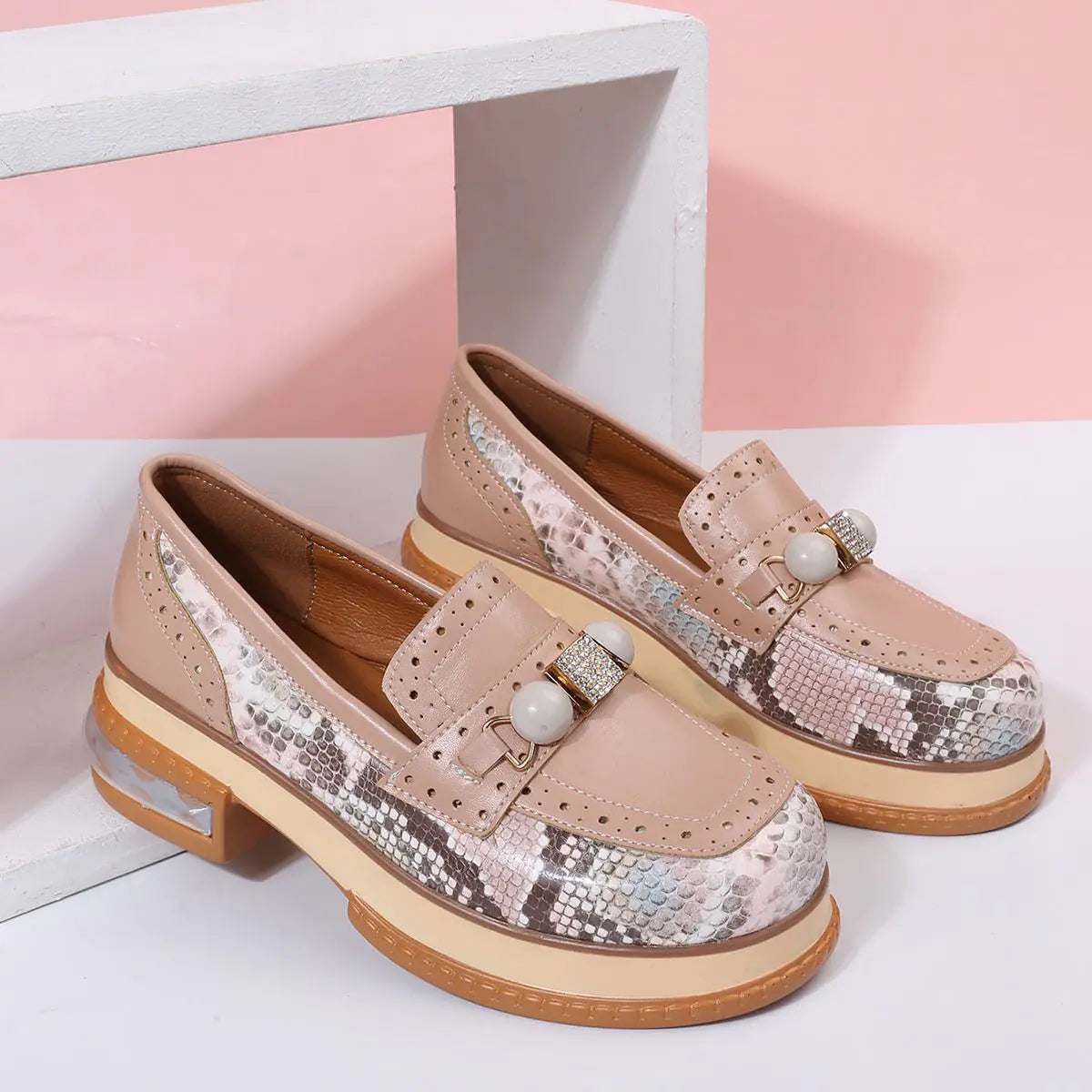 Beaded Snakeskin Casual Shoes