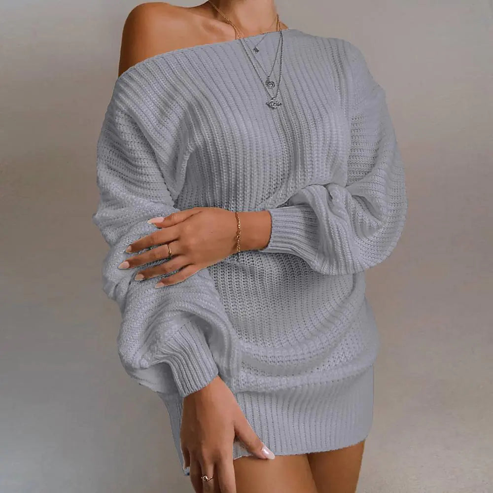 Off-Shoulder Knit Sweater Dress