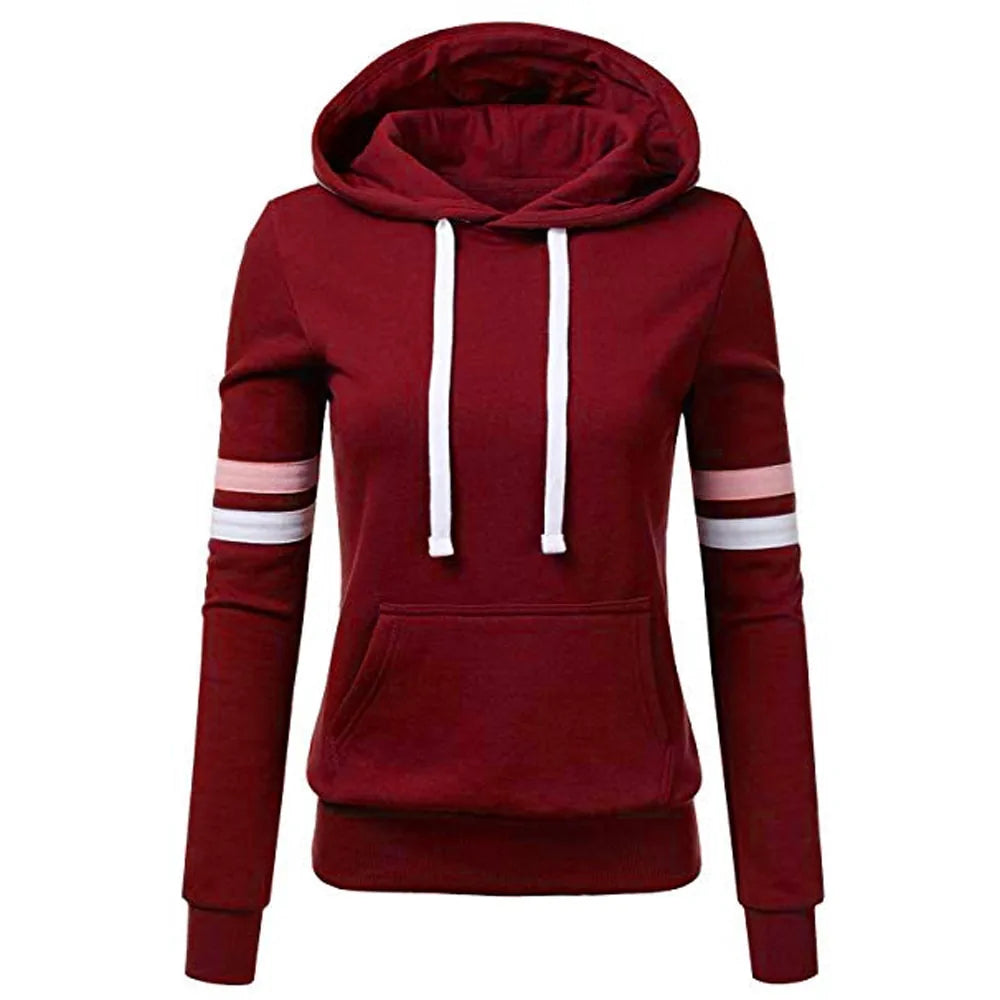 Striped Hooded Pullover Sweatshirt for Women