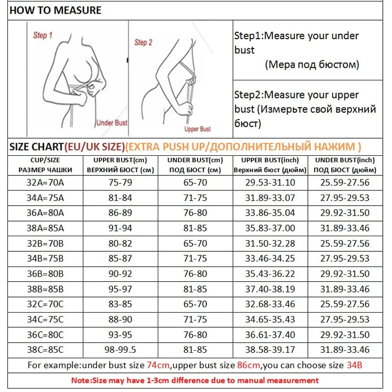 Invisible Push-Up Strapless Bra Size Chart