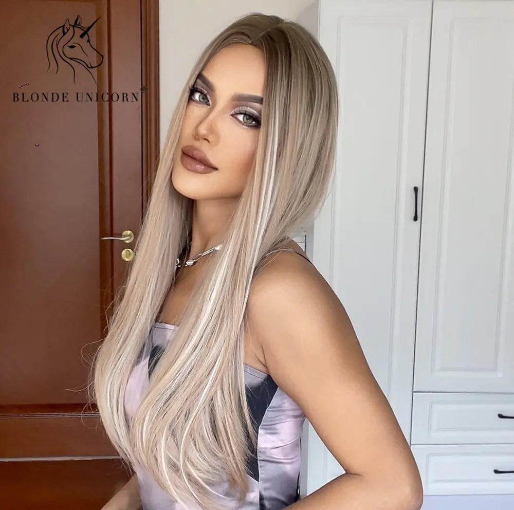 Synthetic Long Straight Brown Blonde Wig