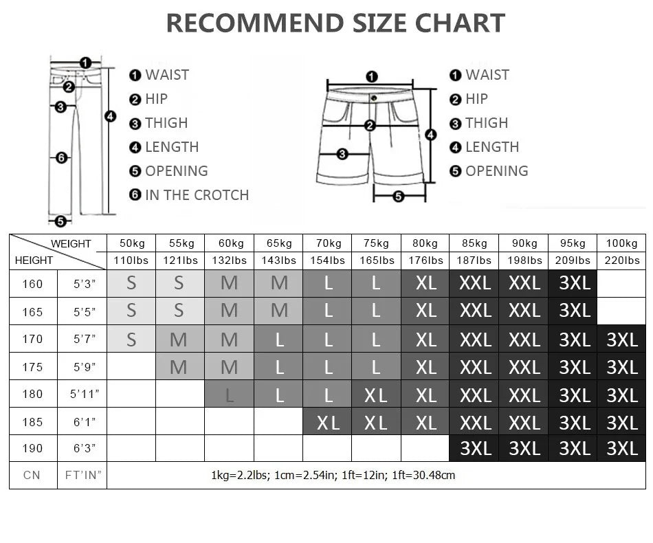 Men's Fitness Gym Running Leggings Size Chart