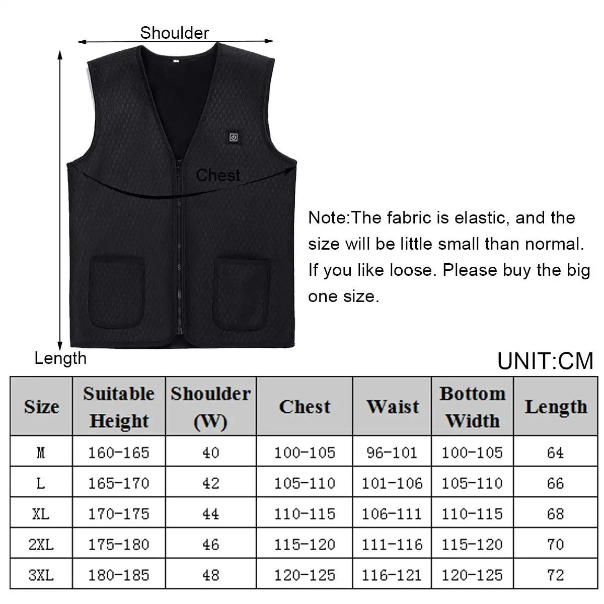 Infrared Heating Vest Winter Jacket Size Chart