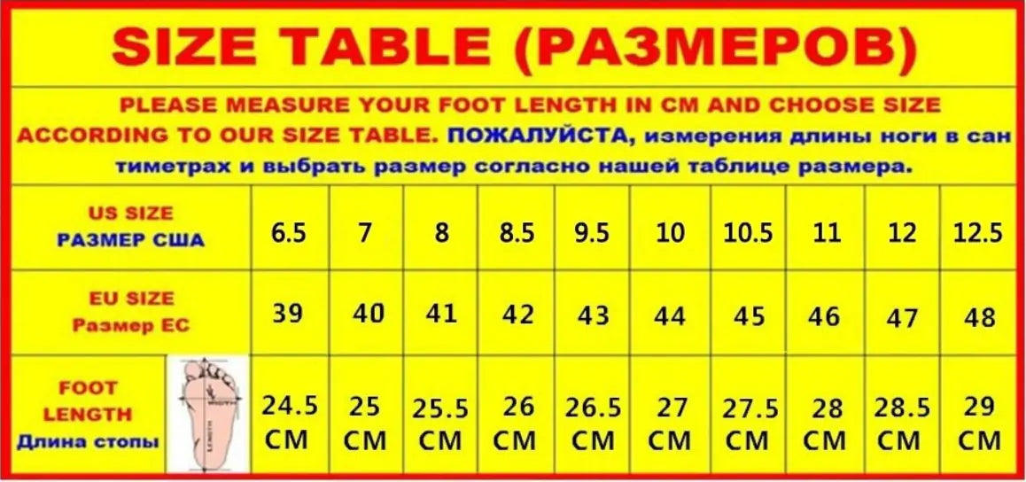 Business Shoes for Men Size Chart