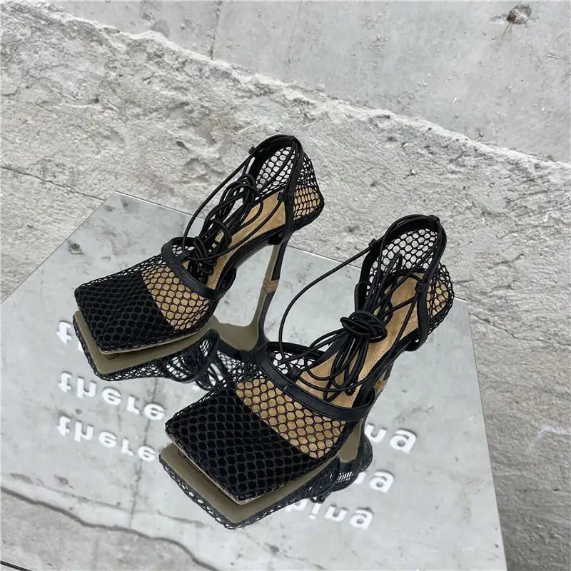 Women's Netted Tie Up Heels