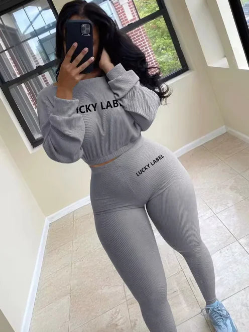 Autumn Ribbed Gym Sports Suit