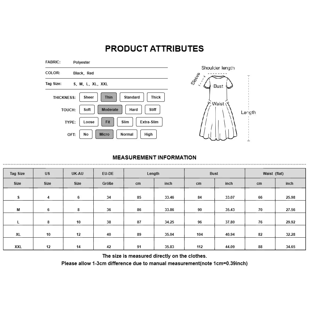Glamorous Party Dress for Women Size Chart