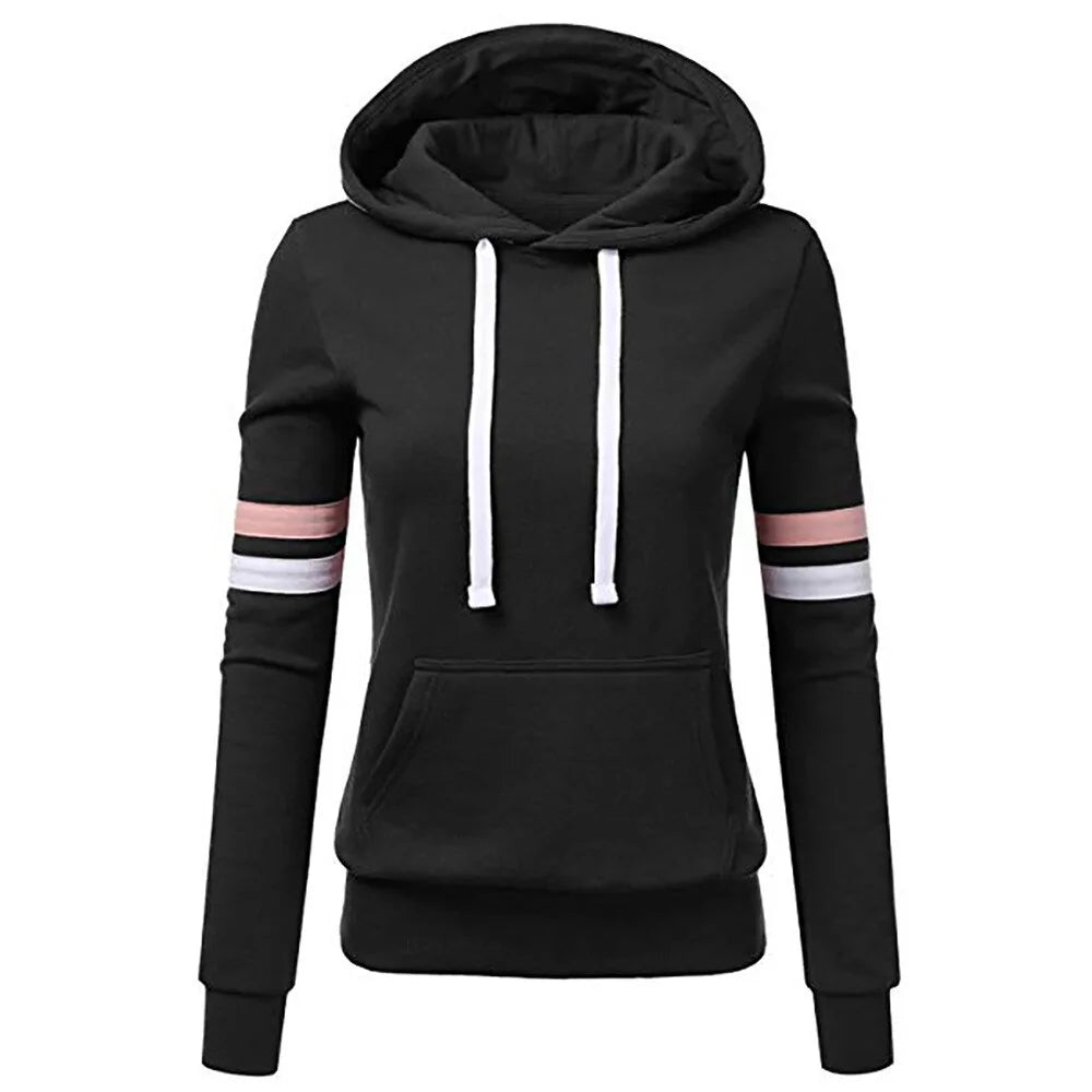 Women's Striped Hooded Pocket Pullover Sweatshirt
