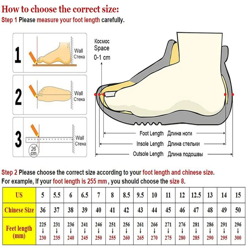Men's Easy Slip-On Loafers Size chart