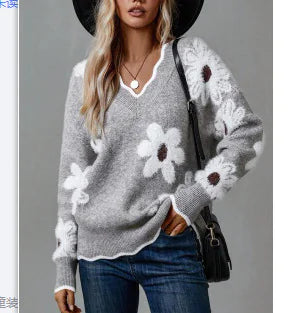 Wave Neckline Cardigan Sweater