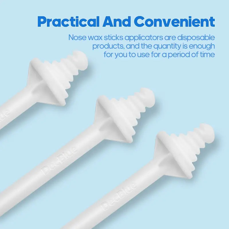 Nose wax sticks applicators on a light blue background with text about their practicality and convenience.